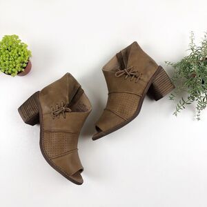 Roan Katherine Open Toe Tan Leather Heel Bootie